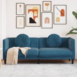 Sofa mit Kissen 3-Sitzer Blau Samt