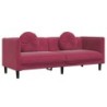 Sofa mit Kissen 3-Sitzer Weinrot Samt