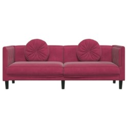 Sofa mit Kissen 3-Sitzer Weinrot Samt