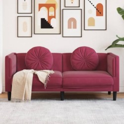 Sofa mit Kissen 2-Sitzer Weinrot Samt