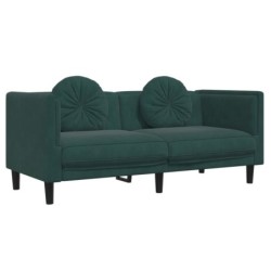 Sofa mit Kissen 2-Sitzer Dunkelgrün Samt