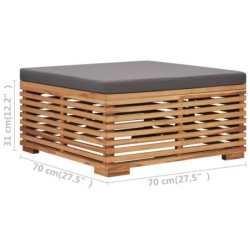 Gartentisch und Fußhocker Set mit Dunkelgrauem Kissen Teakholz