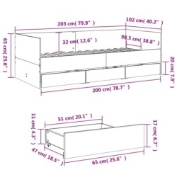 Tagesbett mit Schubladen Grau Sonoma 100x200 cm Holzwerkstoff