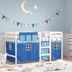 Kinderhochbett mit Vorhängen Blau 80x200 cm Massivholz Kiefer