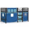 Kinderhochbett mit Vorhängen Blau 80x200 cm Massivholz Kiefer
