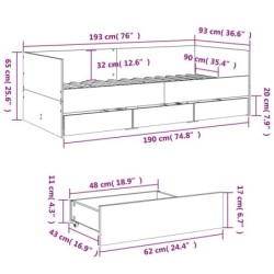 Tagesbett Schubladen Braun Eiche-Optik 90x190 cm Holzwerkstoff