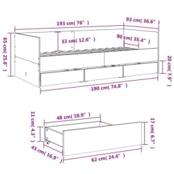 Tagesbett mit Schubladen Schwarz 90x190 cm Holzwerkstoff