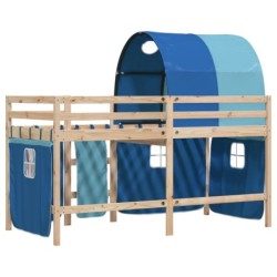 Kinderhochbett mit Tunnel Blau 90x200 cm Massivholz Kiefer