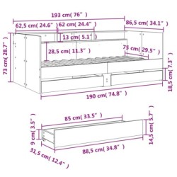 Tagesbett Schubladen Braun Eiche-Optik 75x190 cm Holzwerkstoff
