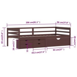 Massivholzbett mit Schubladen Dunkelbraun Kiefer 90x200 cm