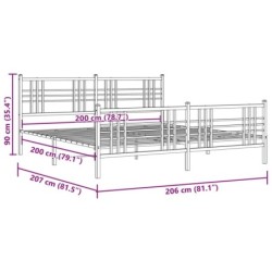 Bettgestell mit Kopf- und Fußteil Metall Weiß 200x200 cm