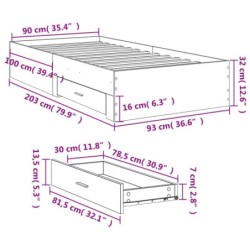 Bettgestell mit Schubladen Schwarz 90x200 cm Holzwerkstoff