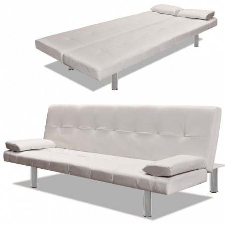 Schlafsofa mit zwei Kissen Kunstleder Verstellbar Cremeweiß