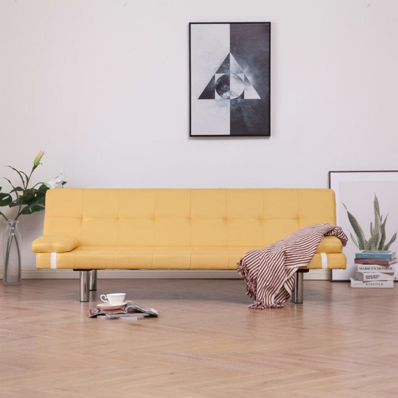 Schlafsofa mit zwei Kissen Gelb Polyester