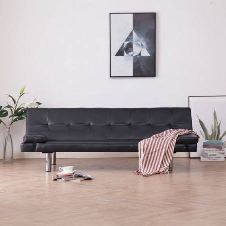 Schlafsofa mit zwei Kissen Braun Kunstleder