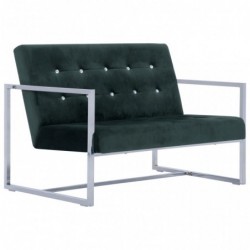 2-Sitzer-Sofa mit Armlehnen Dunkelgrün Chrom und Samt