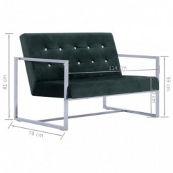 2-Sitzer-Sofa mit Armlehnen Dunkelgrün Chrom und Samt