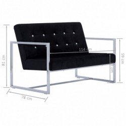 2-Sitzer-Sofa mit Armlehnen Schwarz Chrom und Samt