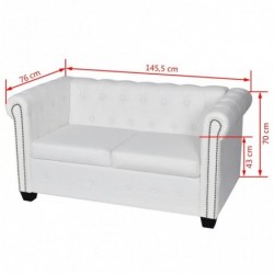 Chesterfield Sofa 2-Sitzer Kunstleder Weiß