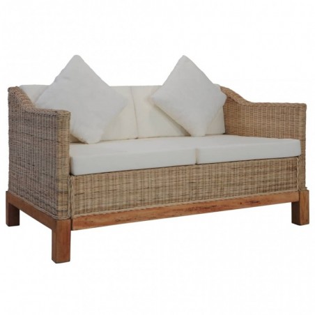 2-Sitzer-Sofa mit Auflagen Natur Rattan