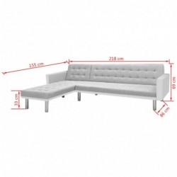 Ecksofabett Stoff 218 x 155 x 69 cm Weiß und Grau