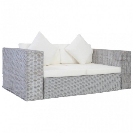 2-Sitzer-Sofa mit Polstern Grau Natürliches Rattan