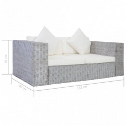 2-Sitzer-Sofa mit Polstern Grau Natürliches Rattan