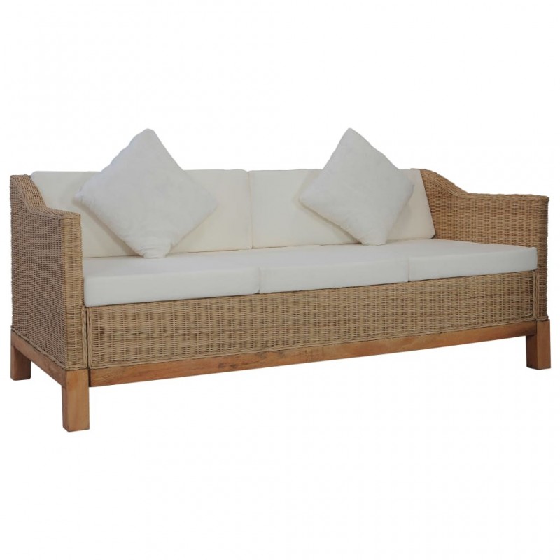 3-Sitzer-Sofa mit Polstern Natürliches Rattan