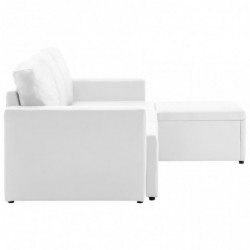 Modulares 3-Sitzer-Schlafsofa Weiß Kunstleder