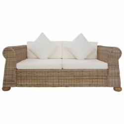 2-Sitzer-Sofa mit Auflagen Natur Rattan