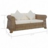 2-Sitzer-Sofa mit Auflagen Natur Rattan