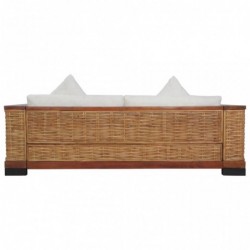 3-Sitzer-Sofa mit Auflagen Braun Natur Rattan