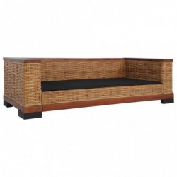 3-Sitzer-Sofa mit Auflagen Braun Natur Rattan