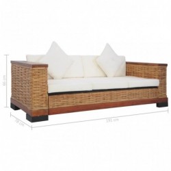 3-Sitzer-Sofa mit Auflagen Braun Natur Rattan