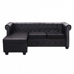 Chesterfield Sofa in L-Form Kunstleder Schwarz