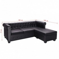 Chesterfield-Sofa in L-Form Kunstleder Schwarz