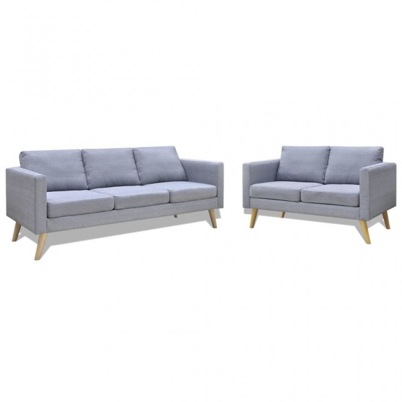 Sofa Set 2-Sitzer und 3-Sitzer Stoff Hellgrau