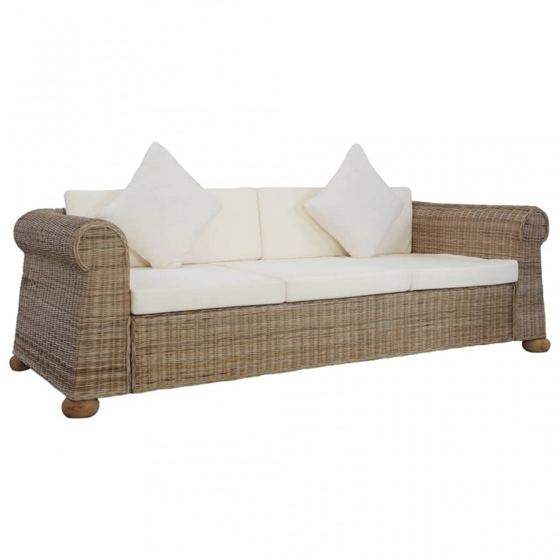 3-Sitzer-Sofa mit Polstern Natürliches Rattan