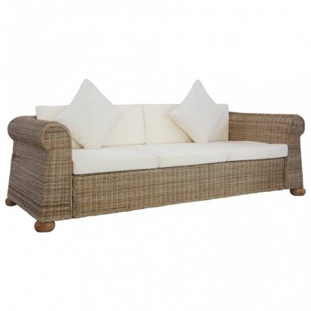 3-Sitzer-Sofa mit Polstern Natürliches Rattan