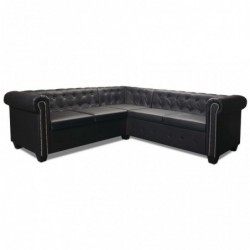 Chesterfield Ecksofa 5-Sitzer Kunstleder Schwarz