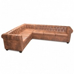 Chesterfield Ecksofa 6-Sitzer Kunstleder Braun