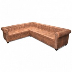 Chesterfield Ecksofa 6-Sitzer Kunstleder Braun