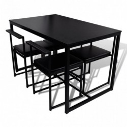 5-teilige Essgruppe Tisch + 4 Stühle Schwarz