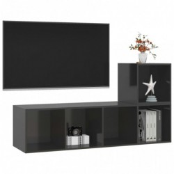 2-tlg. TV-Schrank-Set Hochglanz-Grau Spanplatte