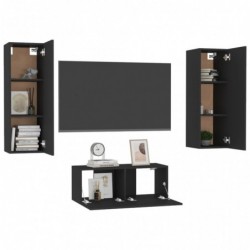 3-tlg. TV-Schrank-Set Schwarz Spanplatte