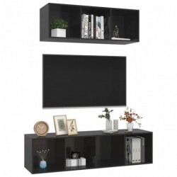 2-tlg. TV-Schrank-Set Hochglanz-Schwarz Spanplatte