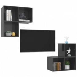 4-tlg. TV-Schrank-Set Hochglanz-Grau Spanplatte