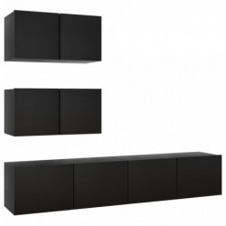 4-tlg. TV-Schrank-Set Schwarz Spanplatte