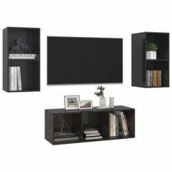 3-tlg. TV-Schrank-Set Hochglanz-Schwarz Spanplatte