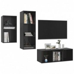 3-tlg. TV-Schrank-Set Hochglanz-Schwarz Spanplatte